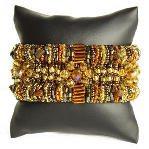 Czech Glass Bugle Bead Bracelet Gold, Copper Bronz